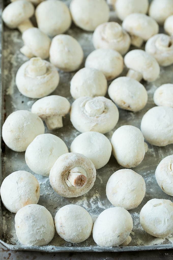 Mushrooms coated in flour.