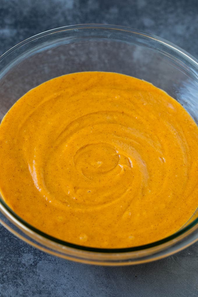 A bowl of pumpkin batter.