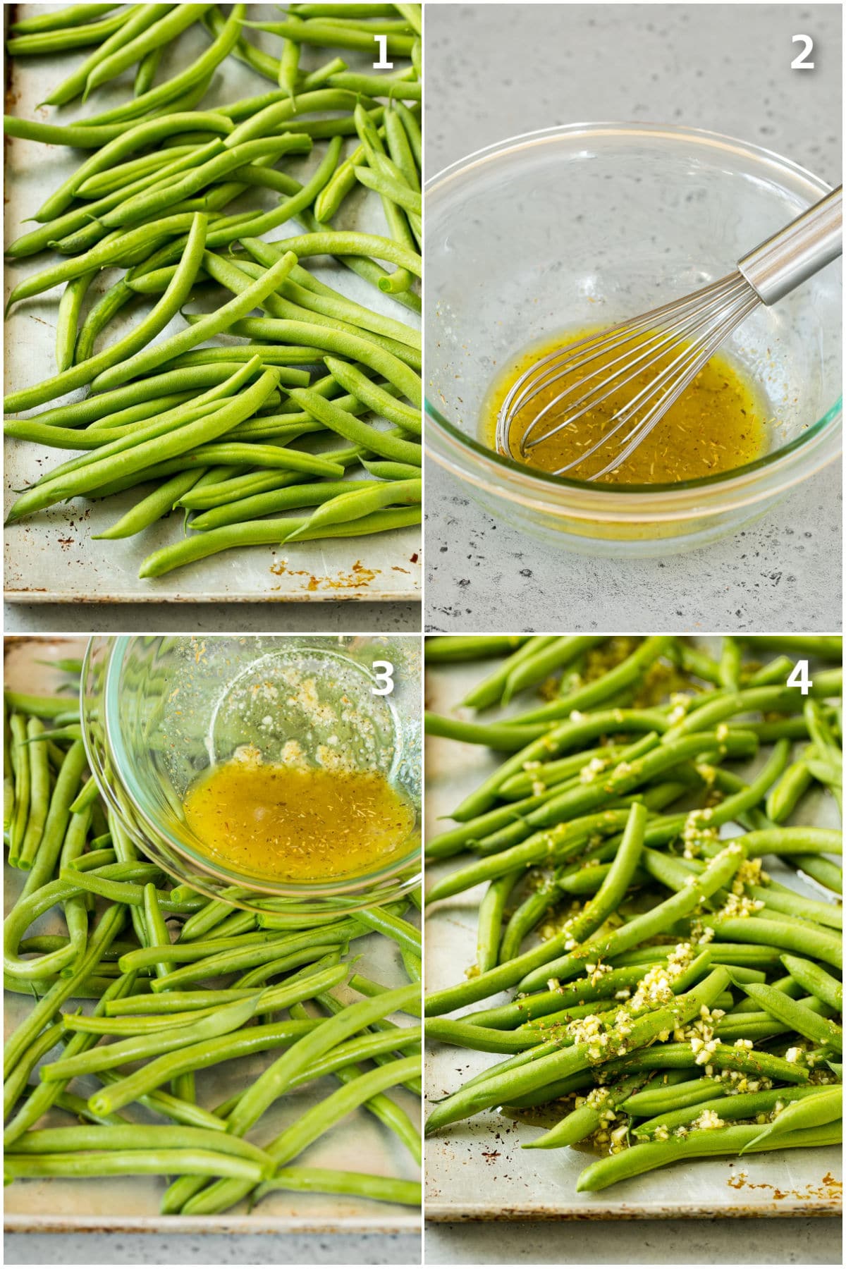 Step by step process shots showing how to roast green beans.