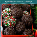 These rum balls are a blend of liquor, chocolate, pecans and cookie crumbs, all rolled together and coated with sprinkles.