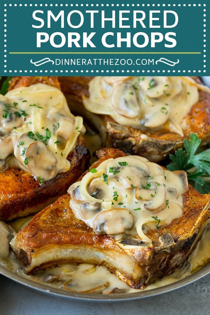 Smothered Pork Chops Recipe | Mushroom Pork Chops #pork #porkchops #mushrooms #gravy #dinner #dinneratthezoo