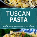 Tuscan Farfalle Pasta Recipe #pasta #cheese #spinach #mushrooms #dinner #dinneratthezoo