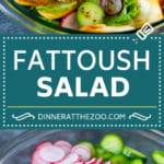 This fattoush salad is a blend of lettuce, cucumbers, tomatoes, herbs and pita chips, all tossed in a lemon dressing