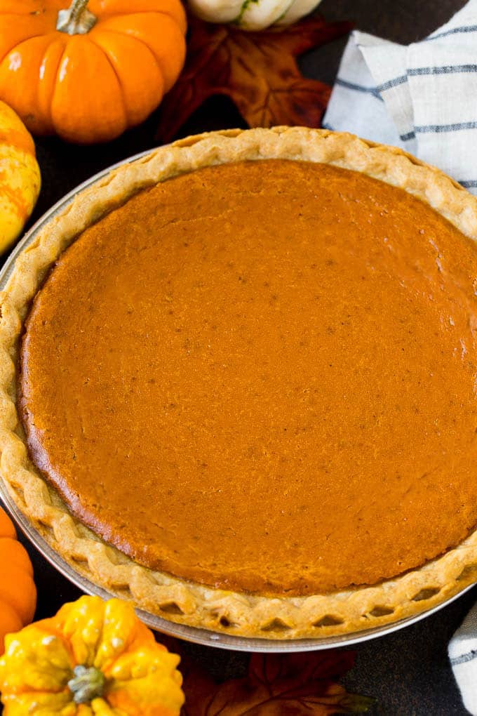 A whole pumpkin pie in a flaky crust.