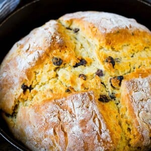 Irish soda bread baked in a cast iron skillet.