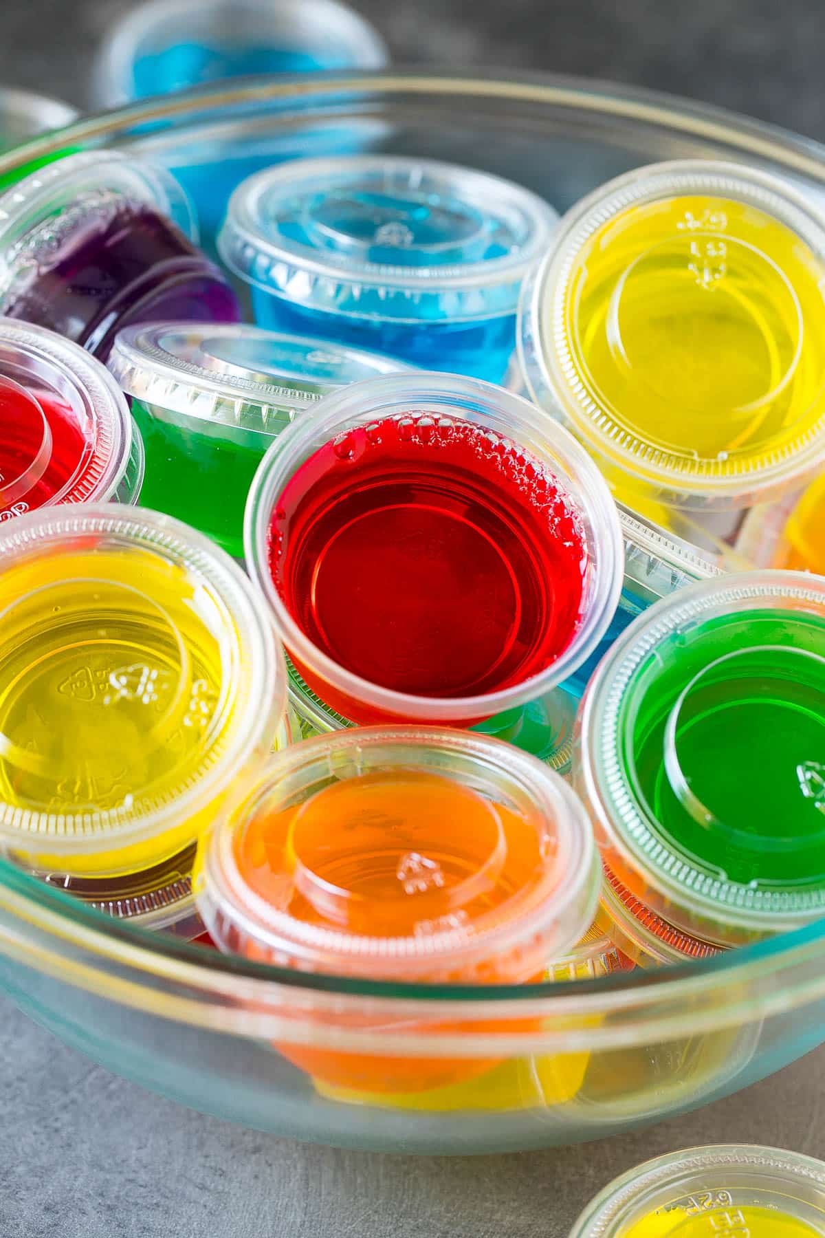 A bowl full of prepared Jello shots.