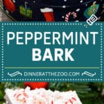 This recipe for classic peppermint bark is layers of white and dark chocolate topped with crushed candy canes.