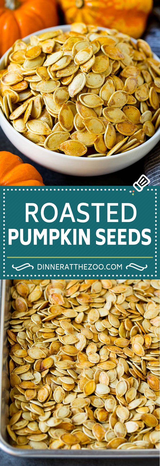 These roasted pumpkin seeds are coated in butter and seasonings, then baked until golden brown.
