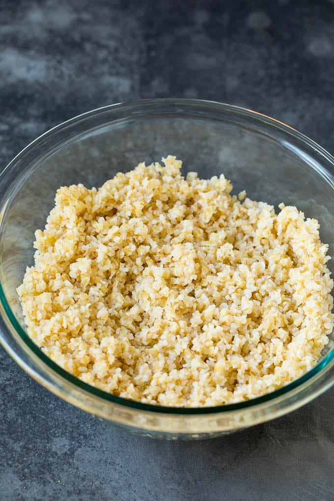 Bulgur wheat in a bowl.