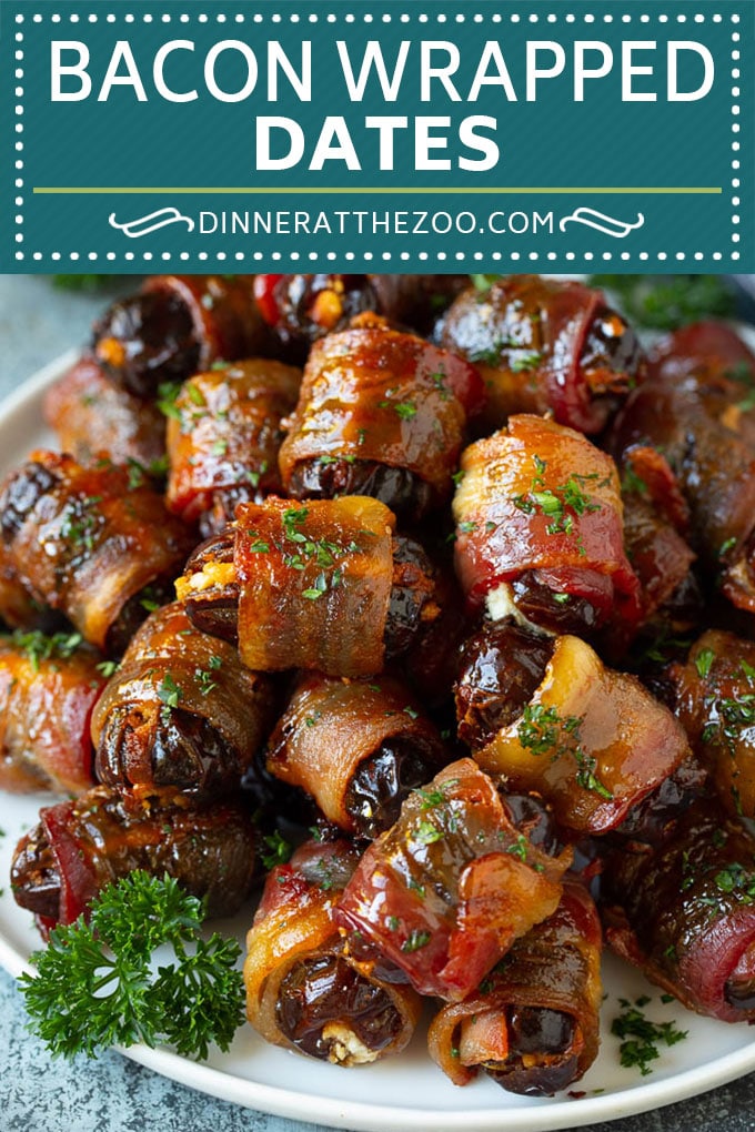 Bacon Wrapped Dates #appetizer #bacon #dates #cheese #dinneratthezoo