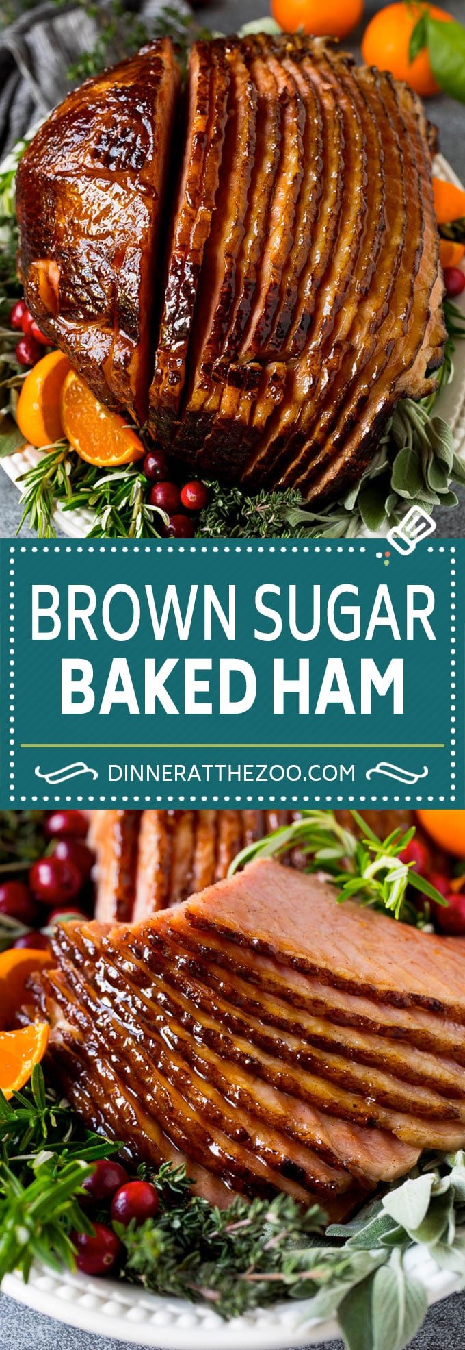 This baked ham is coated in a homemade brown sugar glaze, then cooked until golden brown and caramelized.