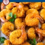 These coconut shrimp are jumbo shrimp rolled in a sweet and savory coating, then deep fried to golden brown perfection.