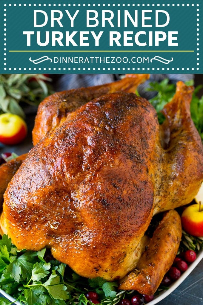This dry brined turkey is coated in a blend of salt, herbs and spices, then roasted to golden brown perfection.