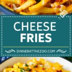 These cheese fries are crispy potatoes topped with plenty of melted cheese, bacon and herbs. #fries #dinneratthezoo