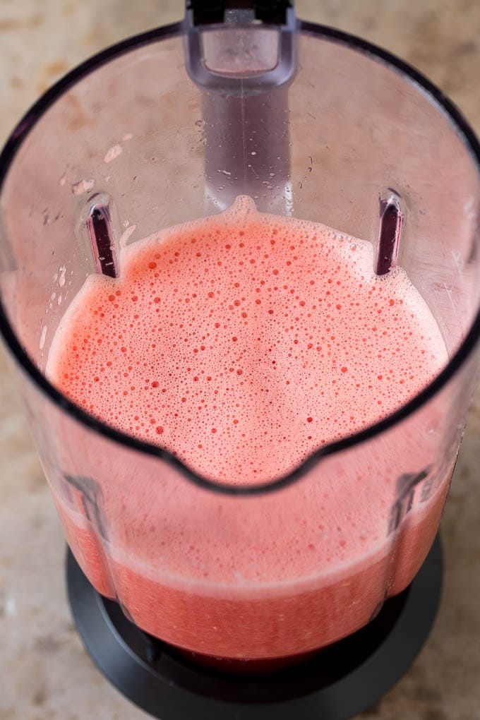 Watermelon puree in a blender.