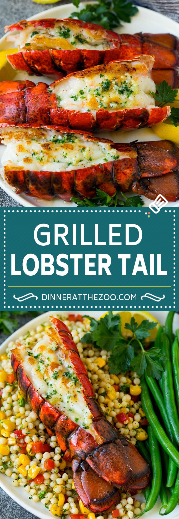 Grilled lobster tail drizzled with garlic butter is an easy and elegant dinner option. #lobster #dinneratthezoo
