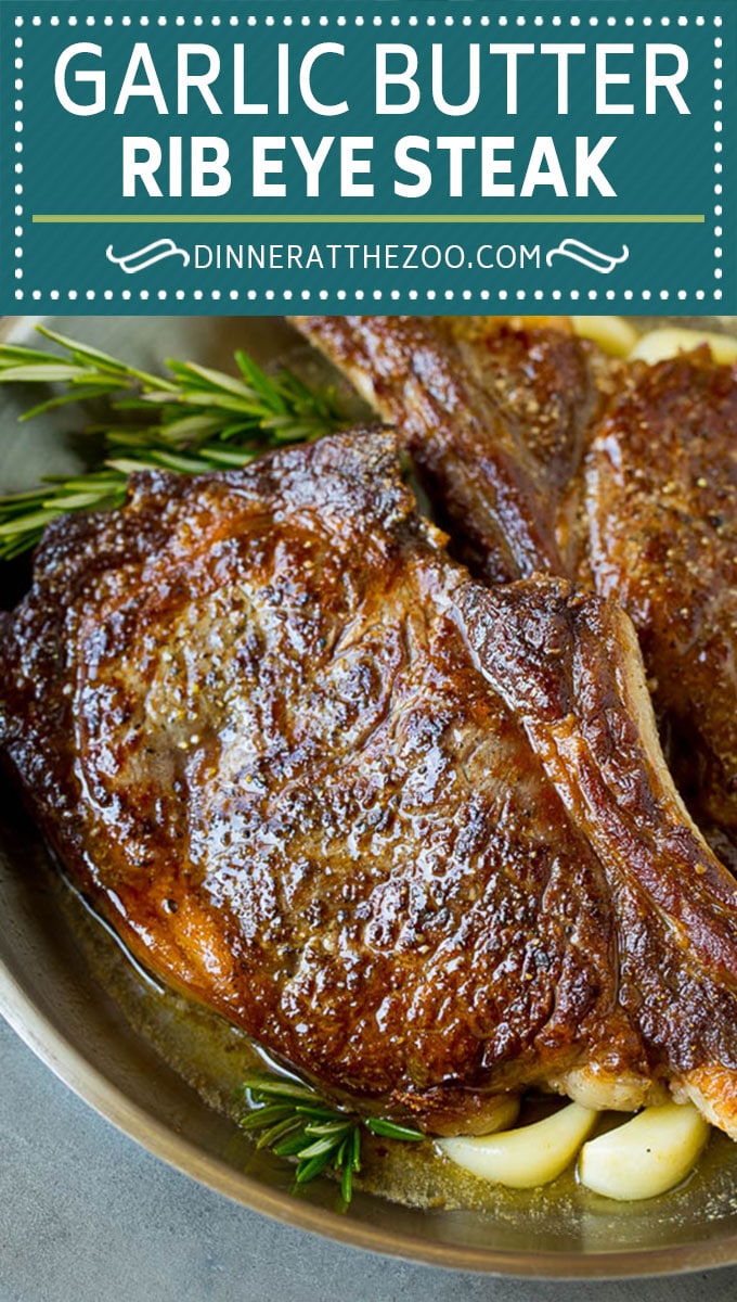 This rib eye steak recipe is tender and juicy beef seared to golden brown perfection, and topped with garlic butter and herbs.