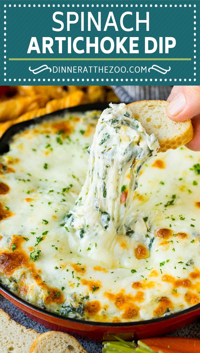 Spinach artichoke dip is a classic appetizer that's easy to make and gets rave reviews! #dip #dinneratthezoo