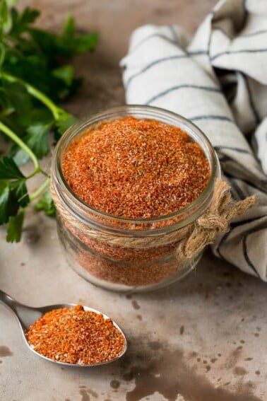 A jar of homemade steak seasoning.