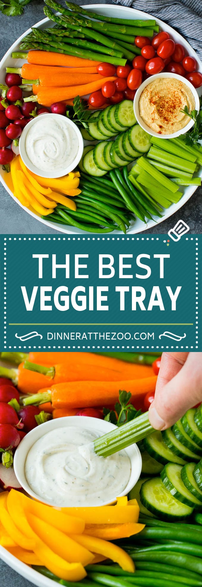 This homemade veggie tray is an assortment of colorful vegetables paired with a variety of flavorful dips.