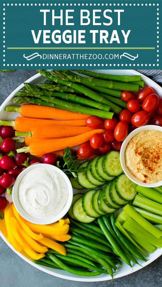 This homemade veggie tray is an assortment of colorful vegetables paired with a variety of flavorful dips.