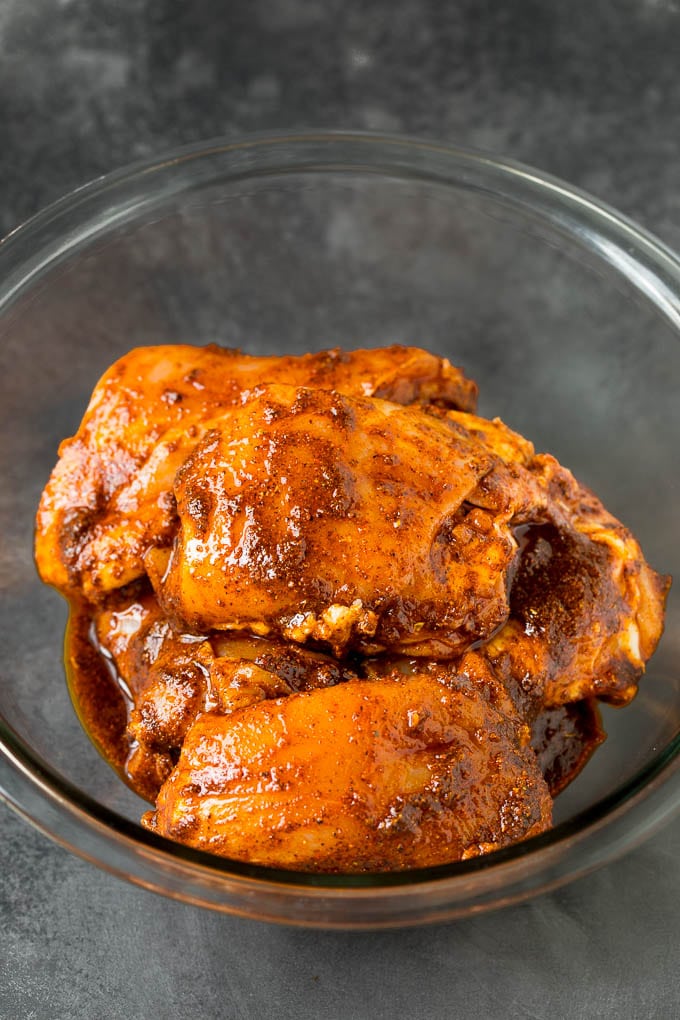 Chicken thighs in a Mexican marinade.