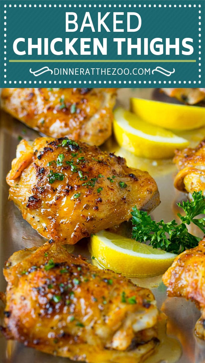These baked chicken thighs are coated in olive oil, garlic and herbs, then oven roasted until golden brown.