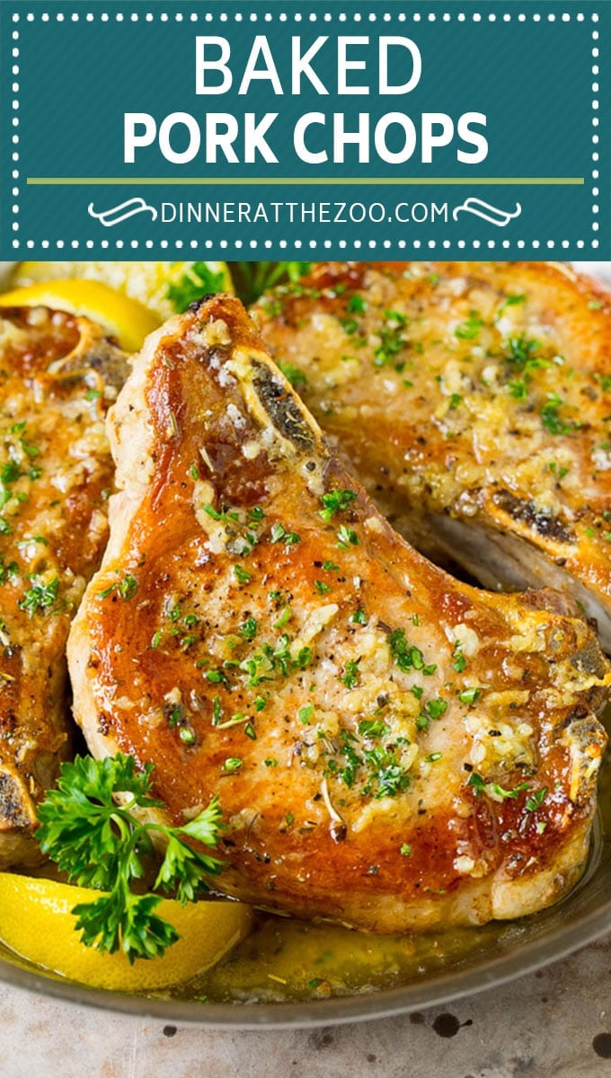 These baked pork chops are coated in garlic and herb butter, then oven roasted to golden brown perfection.
