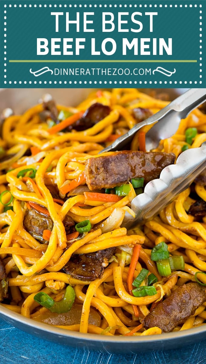 This beef lo mein is stir fried steak and vegetables tossed with egg noodles in a savory sauce.