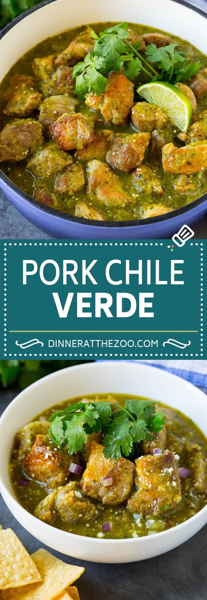 This chile verde is chunks of pork in a green tomatillo sauce, all simmered together until the meat is fall-apart tender.