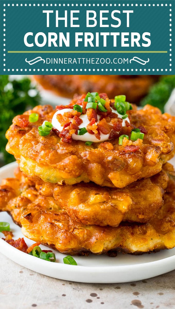 These crispy corn fritters are easy to make and are the perfect appetizer or lighter main course. #corn #dinneratthezoo