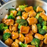 Ginger chicken and broccoli in a pan.