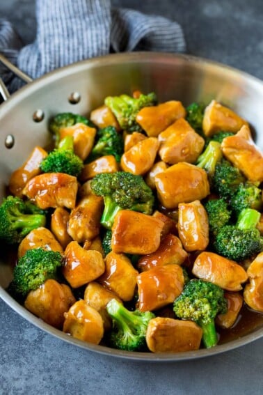 Ginger chicken and broccoli in a pan.