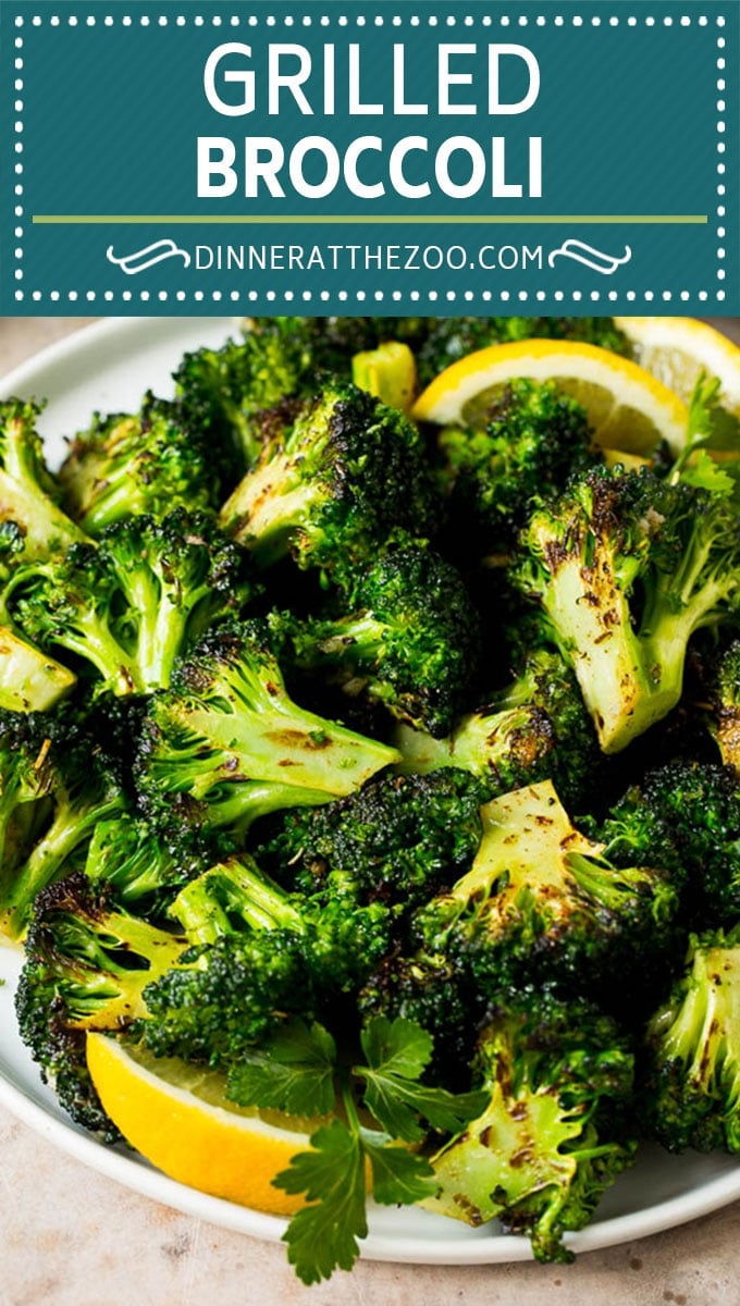 Grilled broccoli is packed with flavor and is a colorful and healthy side dish! #broccoli #dinneratthezoo