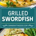 This grilled swordfish is marinated in lemon, garlic, olive oil and herbs, then seared on the grill until golden brown.