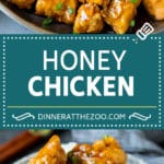 This honey chicken is crispy pieces of chicken breast that are fried to golden brown perfection, then tossed in a sweet and savory honey sauce.