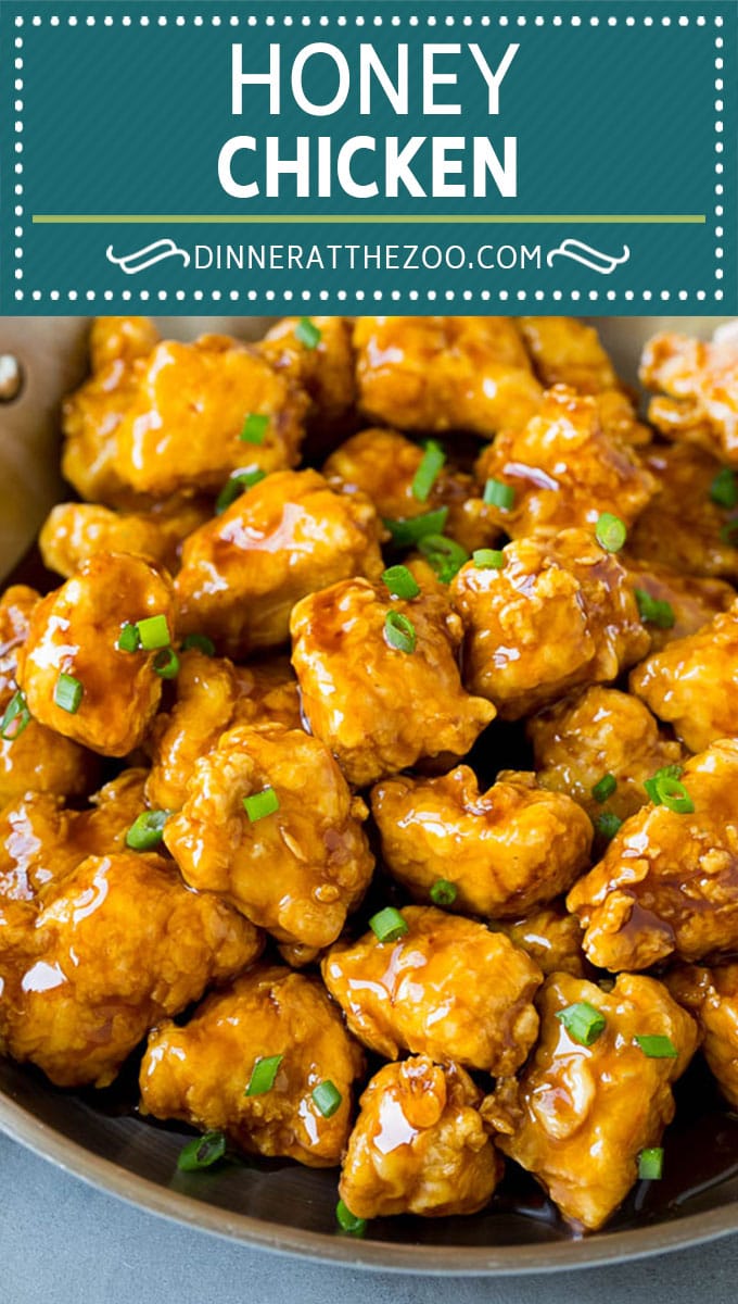 This honey chicken is crispy pieces of chicken breast that are fried to golden brown perfection, then tossed in a sweet and savory honey sauce.