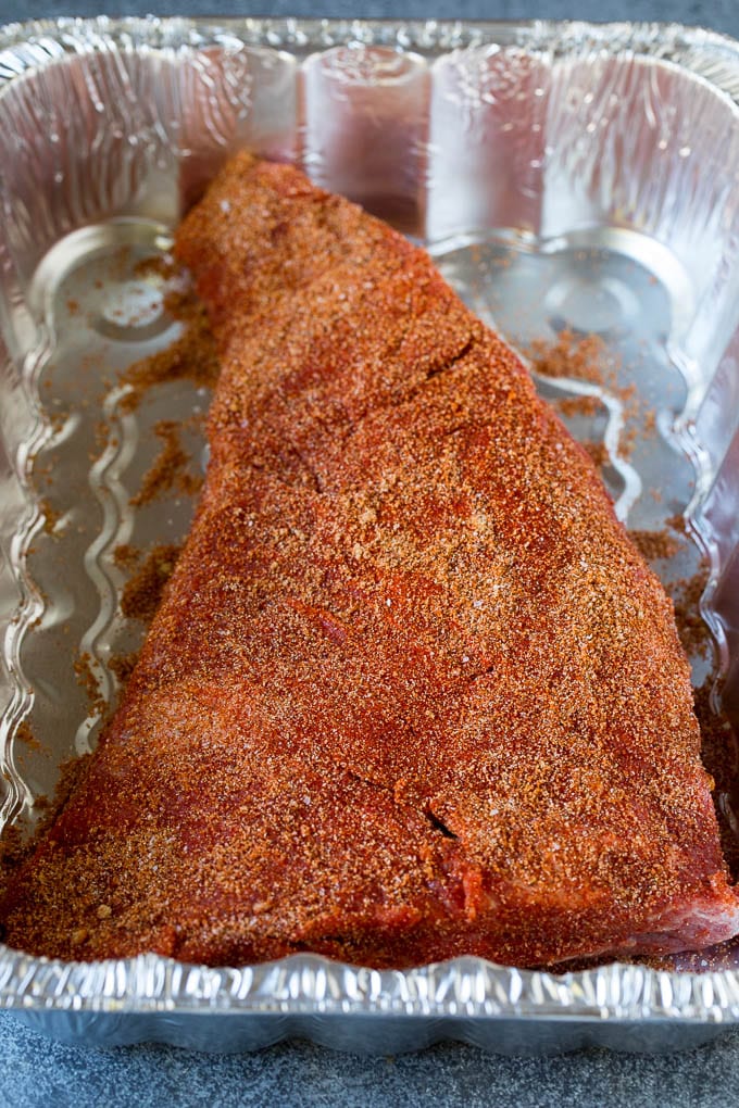 Tri tip coated in homemade spice rub.