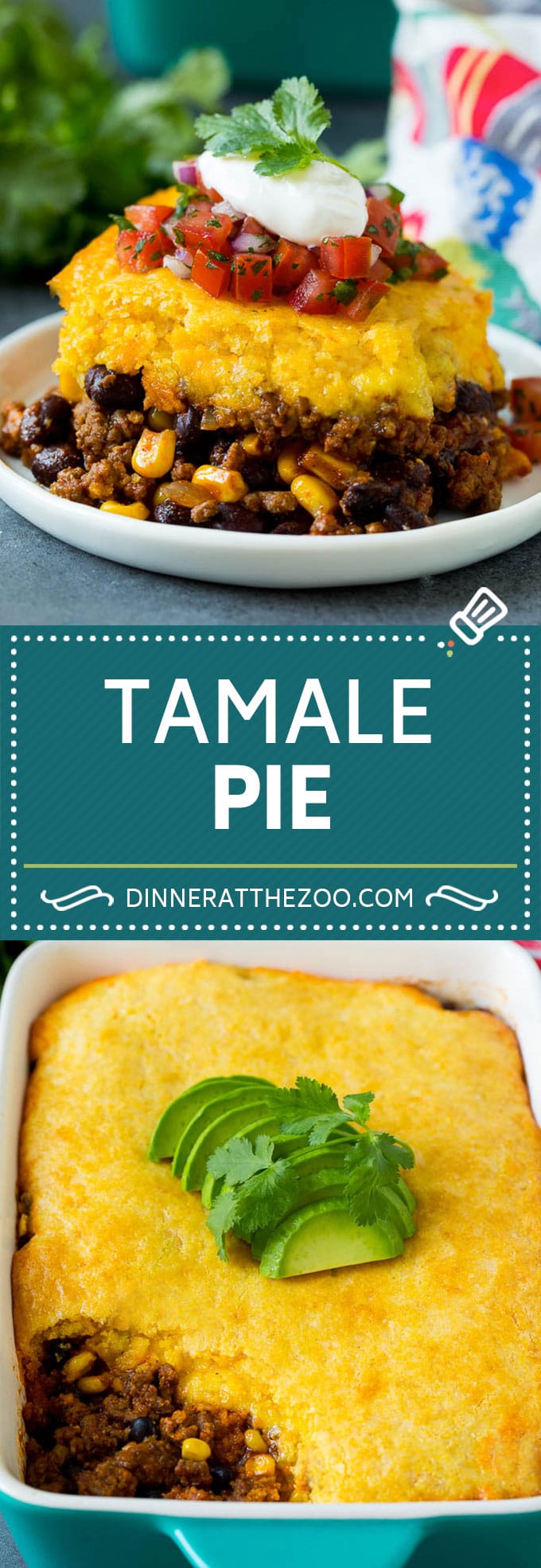 This tamale pie is seasoned ground beef, corn and beans baked together with cheddar cornbread to make a hearty and comforting casserole.