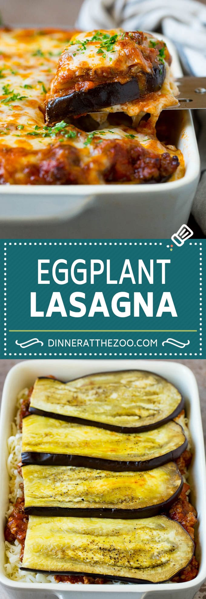 Low carb eggplant lasagna with layers of meat sauce, roasted eggplant and three types of cheese.
