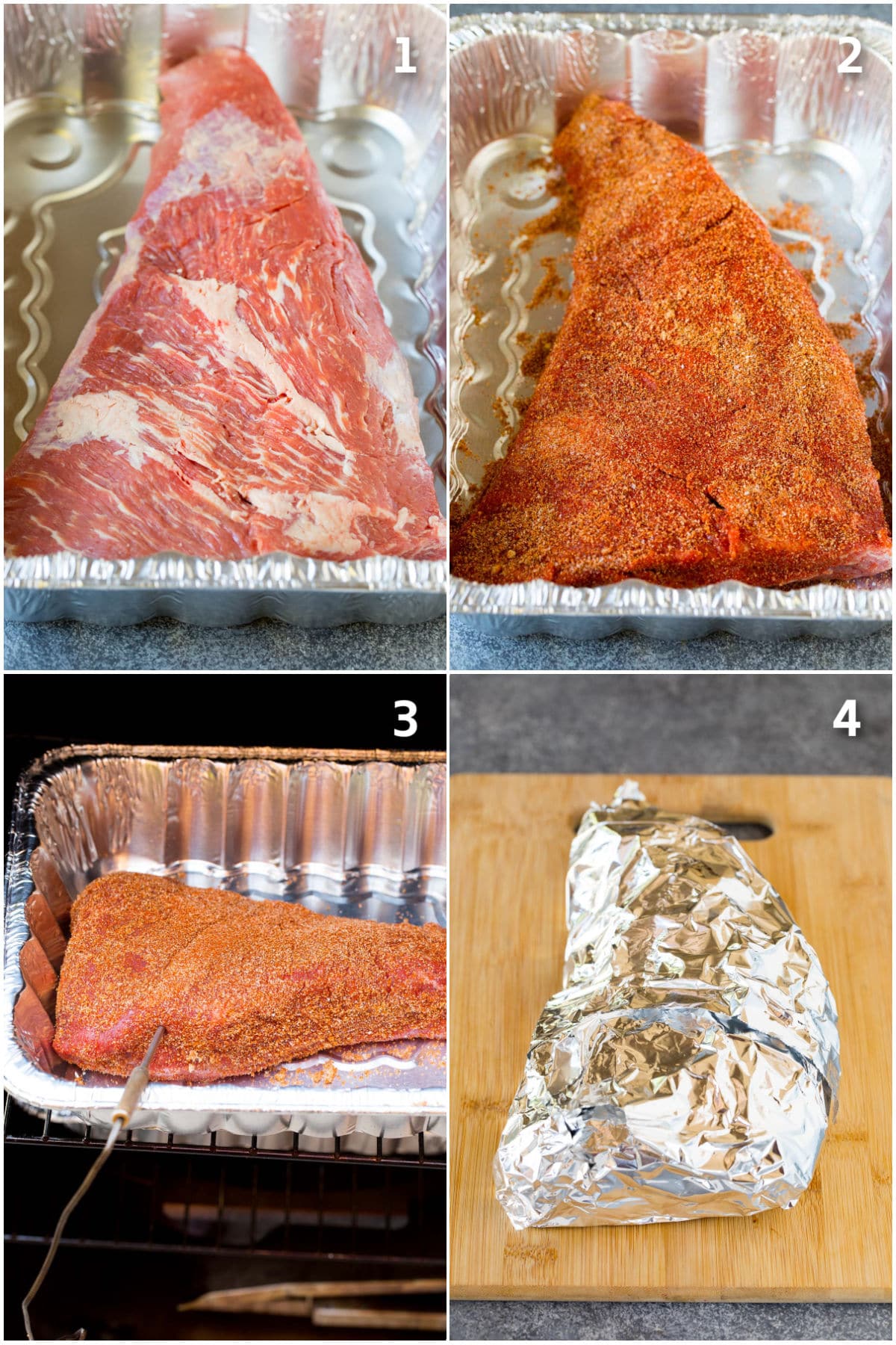 Process shots showing how to smoke a tri tip.