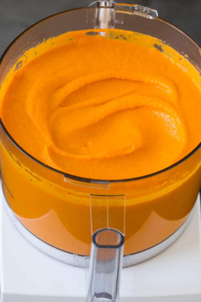 Carrot puree in a food processor.