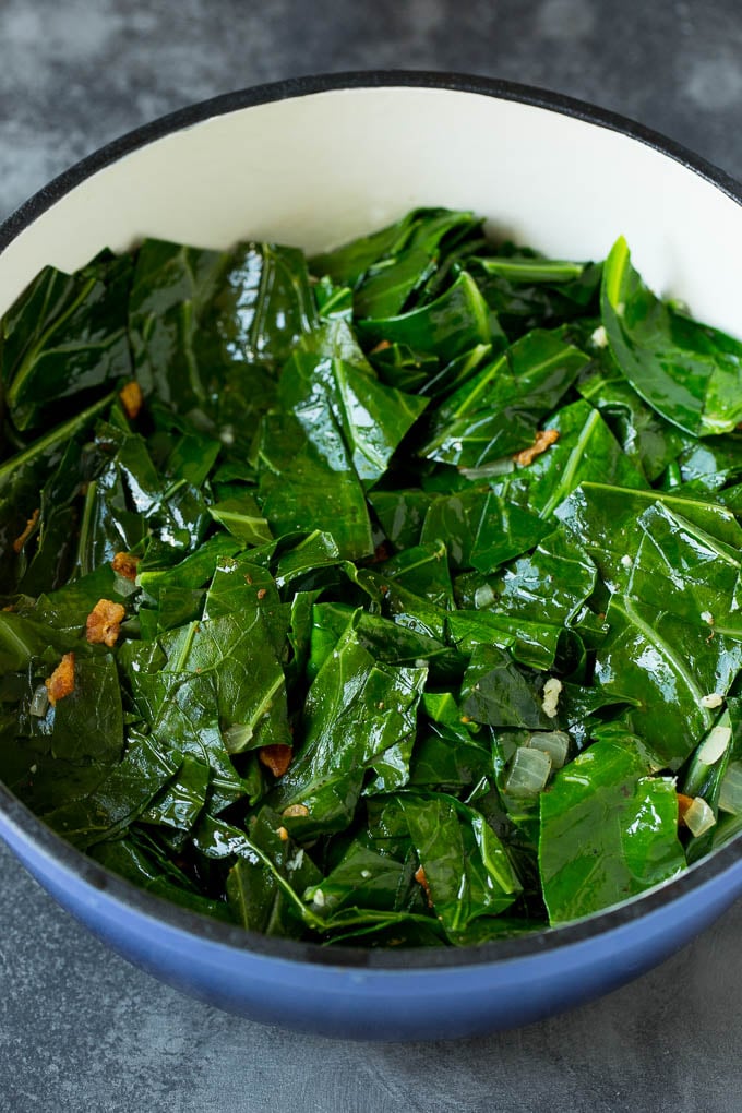 Cooked leaves with bacon.