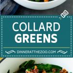 These Southern style collard greens are simmered with bacon and seasonings until tender and flavorful.