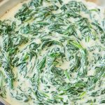 A pan of creamed spinach.