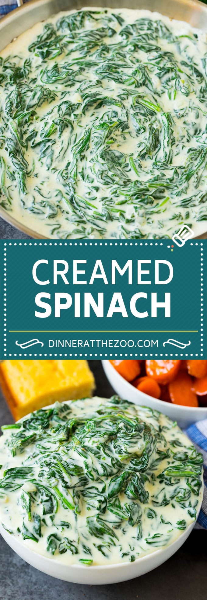 This creamed spinach is fresh sauteed spinach leaves in a flavorful cream sauce with parmesan cheese.
