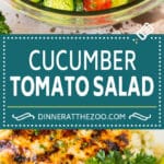 This cucumber tomato salad is full of fresh sliced cucumbers, cherry tomatoes, red onion and green peppers, all tossed in an herb dressing.