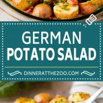 This German potato salad is boiled baby potatoes tossed in a warm bacon and mustard dressing, then garnished with fresh herbs.