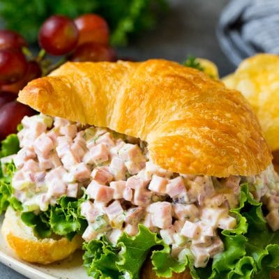 Ham salad served in a croissant.