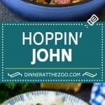This Hoppin' John recipe is black eyed peas simmered with ham and vegetables until tender, then served over rice.